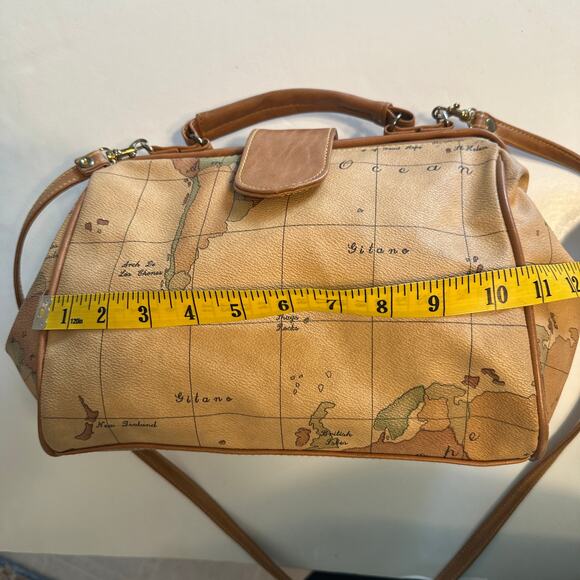 Gitano Vintage Structured World Map Print Bag Purse Vegan Leather Atlas Camel - Picture 6 of 10